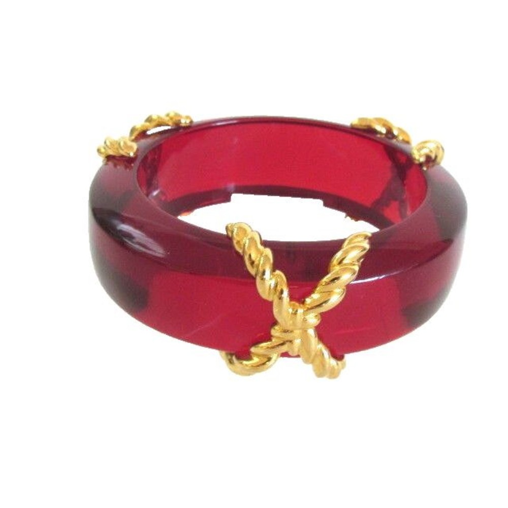 Women's Bracelet Fashion Jewelry Cherry Red Lucite Plastic Gold X Rope Bracelet